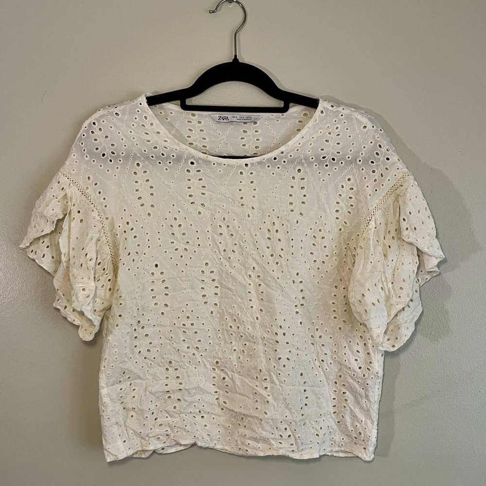 Zara White Eyelet Blouse